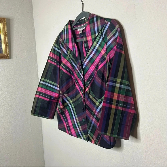 Coldwater Creek Silk Blend Plaid Structured Blouse Size XSP - Picture 2 of 6